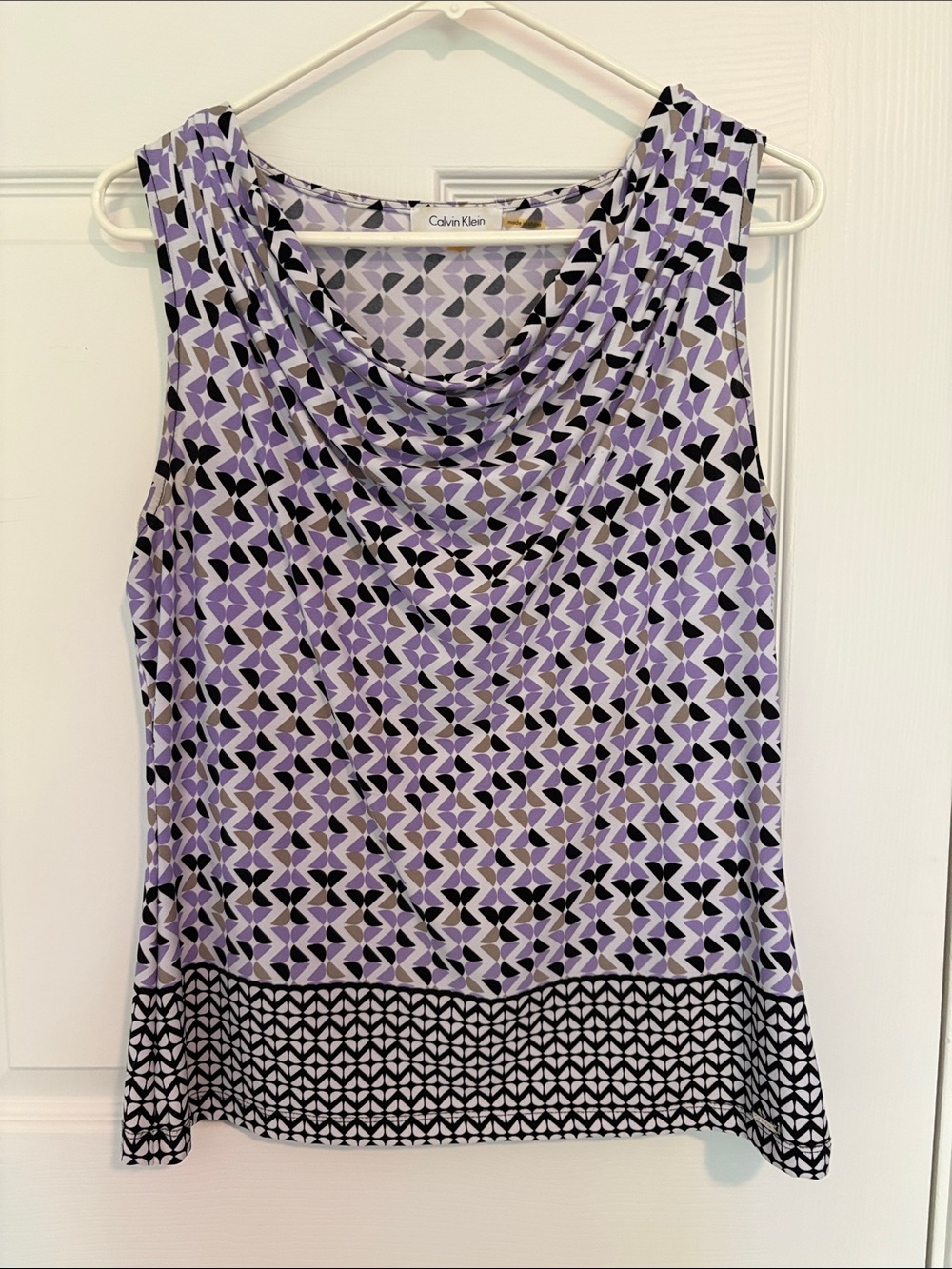 Calvin Klein Lavender and Black Geometric Cowl Neck Tank